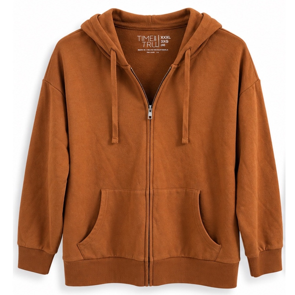 Time and Tru Women 3X Hoodie Plus Size XXXL Zip Up Sweatshirt Caramel Brown NEW